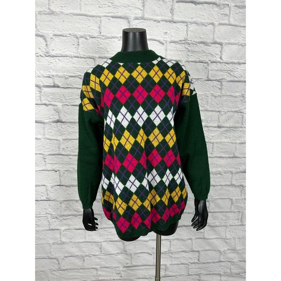 Euro Flash Women's‎ Long Sleeve Crew Neck Knitted Argyle Multicolor One Size - Picture 1 of 7